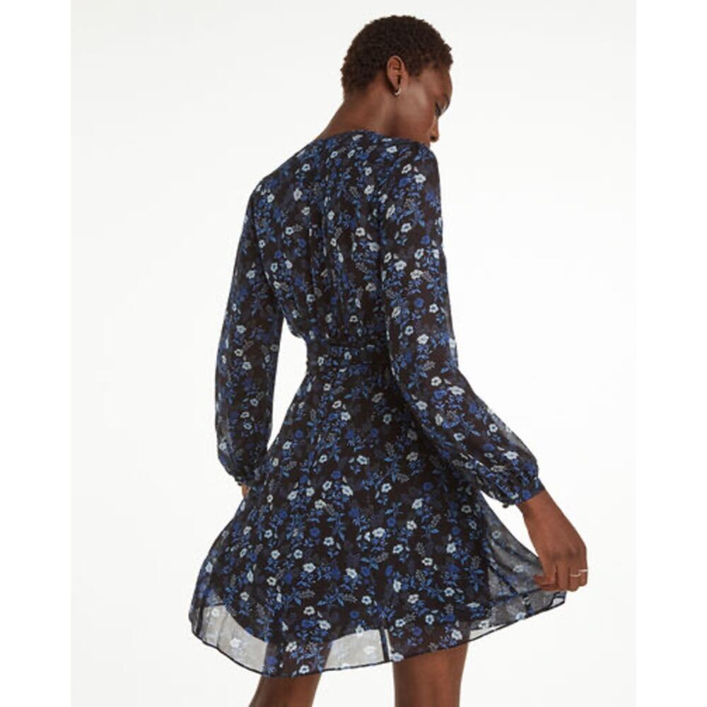 The Kooples Short Tie Waist Dress in Floral Blue Poppy Print - Picture 3 of 13